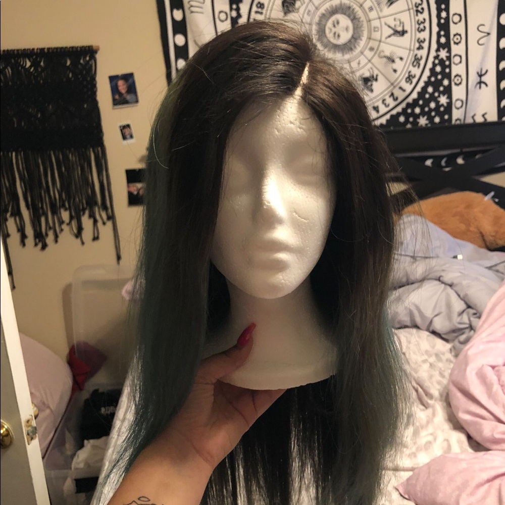 black and green wig